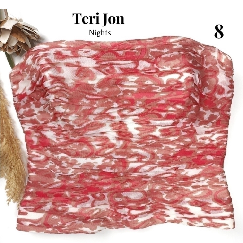 Teri Jon Red White Silk Rouged Bustier Sz 8